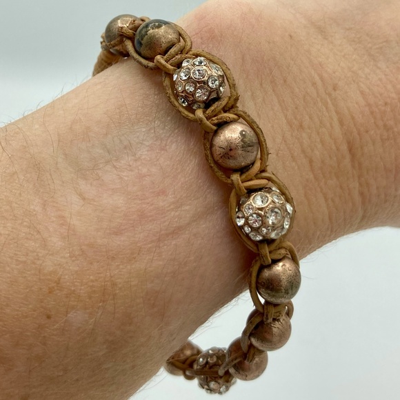 Fossil Rose Gold Rhinestone Leather Bracelet - Picture 7 of 8